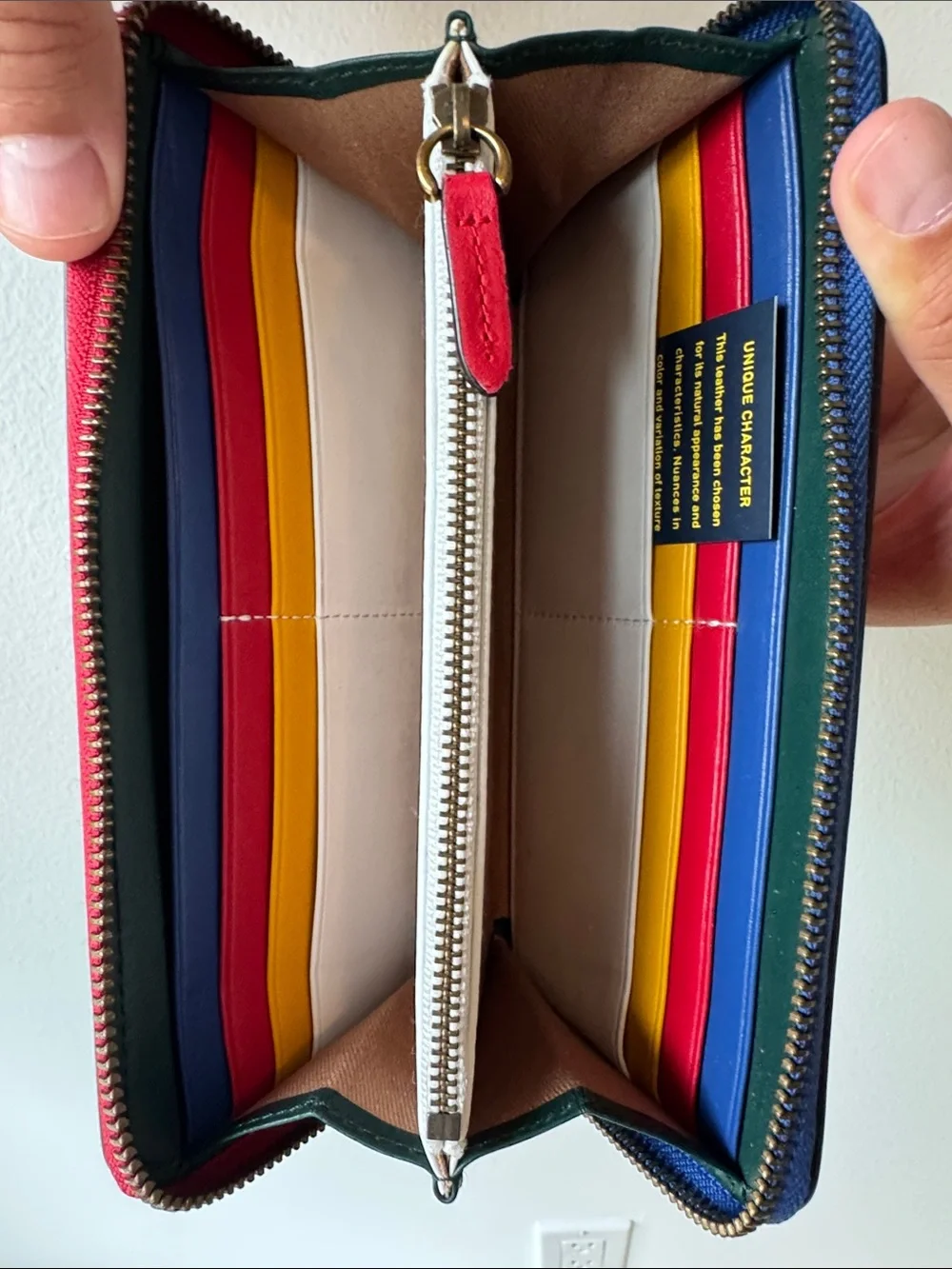NIB- Polo by Ralph Lauren Navy & Red Leather Colorblocked Zip-Around Wallet 4x8)
